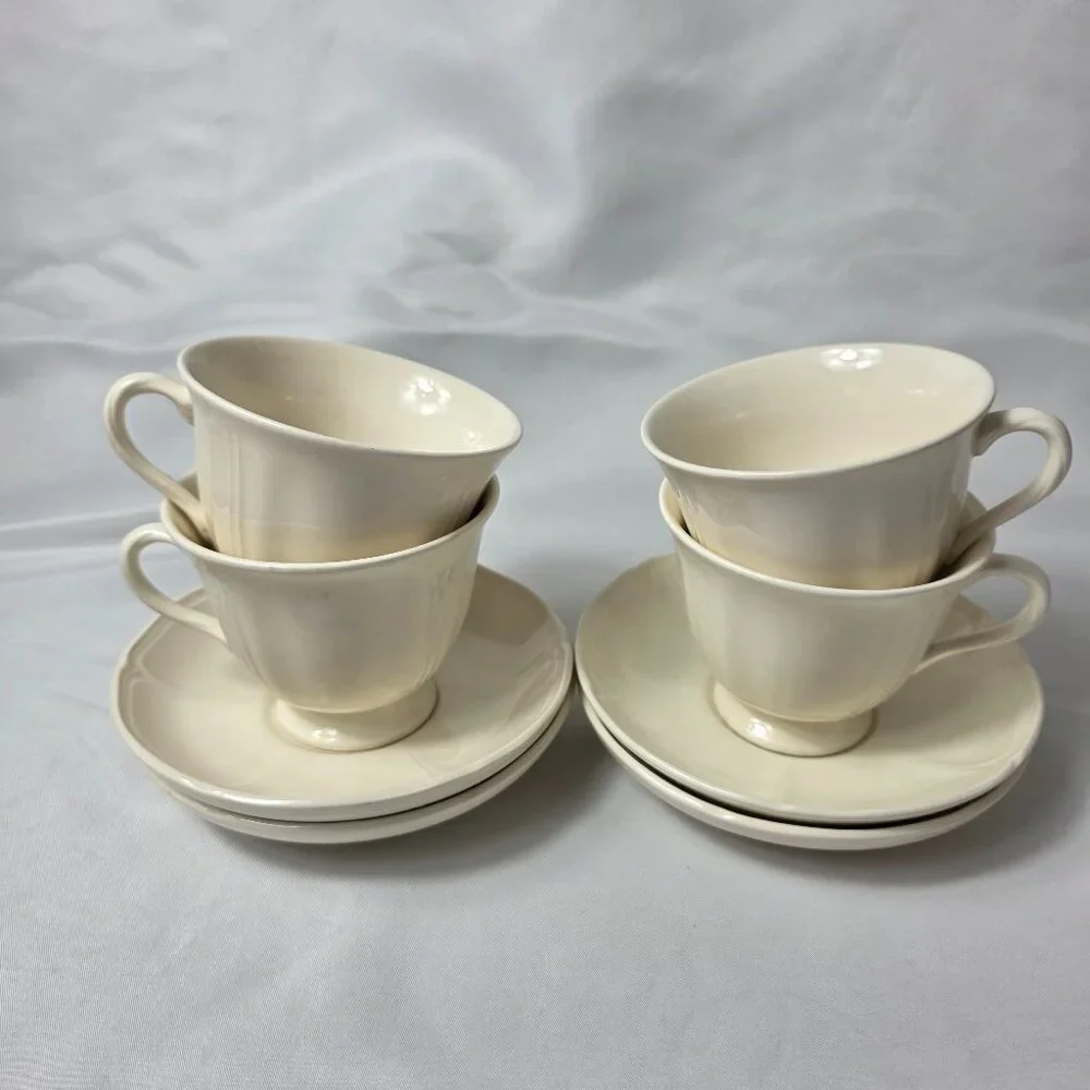 FOUR Wedgwood Queen's Plain Cup & Saucer Sets All Off-White Queen's Shape